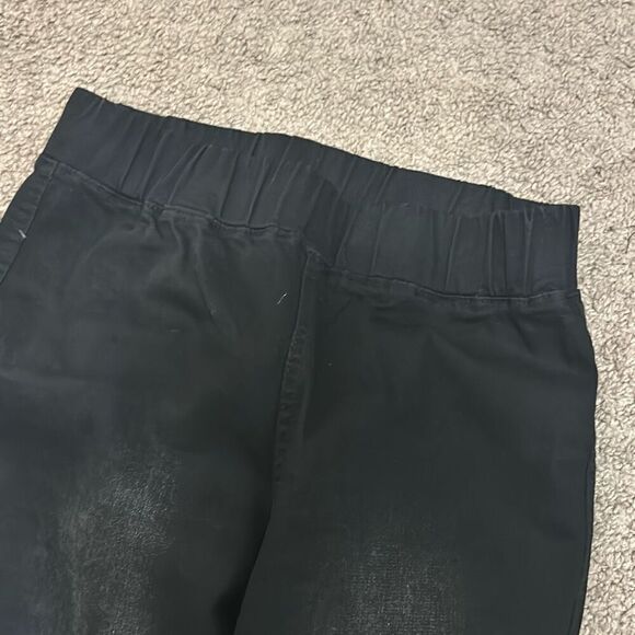 Women's M Pull On Bell Bottom Flare Jeans Black Distressed Grunge Stretchy - Picture 7 of 9